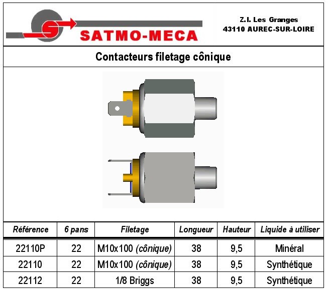 Contacteurs filetage c&ocirc;nique