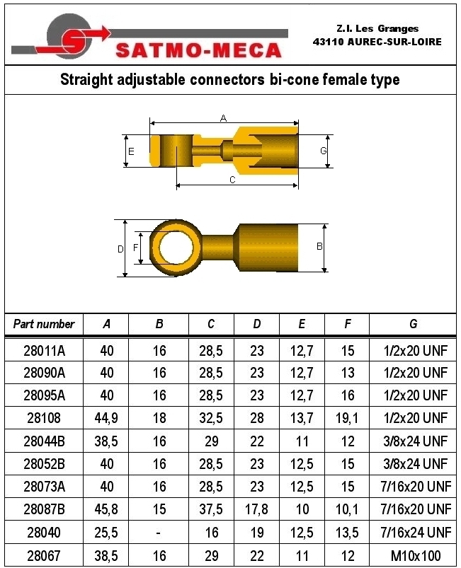 Straight adjustable connectors bi-cone female type