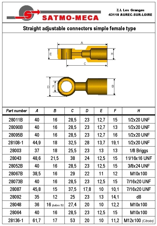 Straight adjustable connectors simple female type