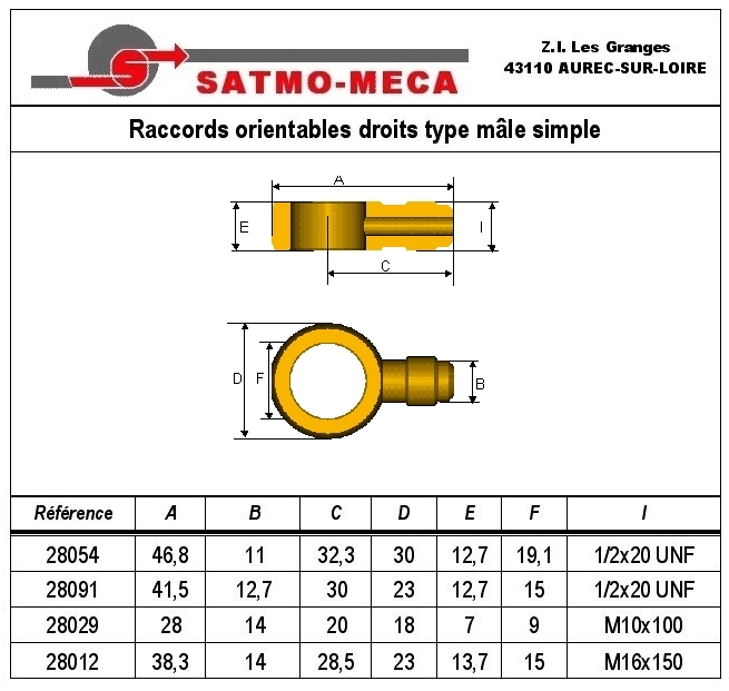 Raccords orientables droits type simple m&acirc;le