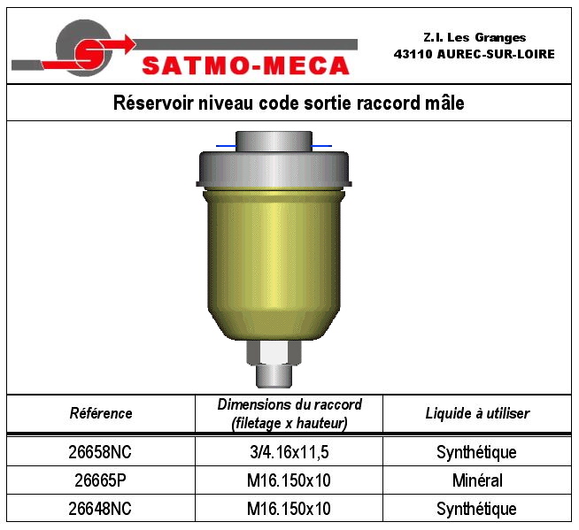 R&eacute;servoir niveau code sortie m&acirc;le