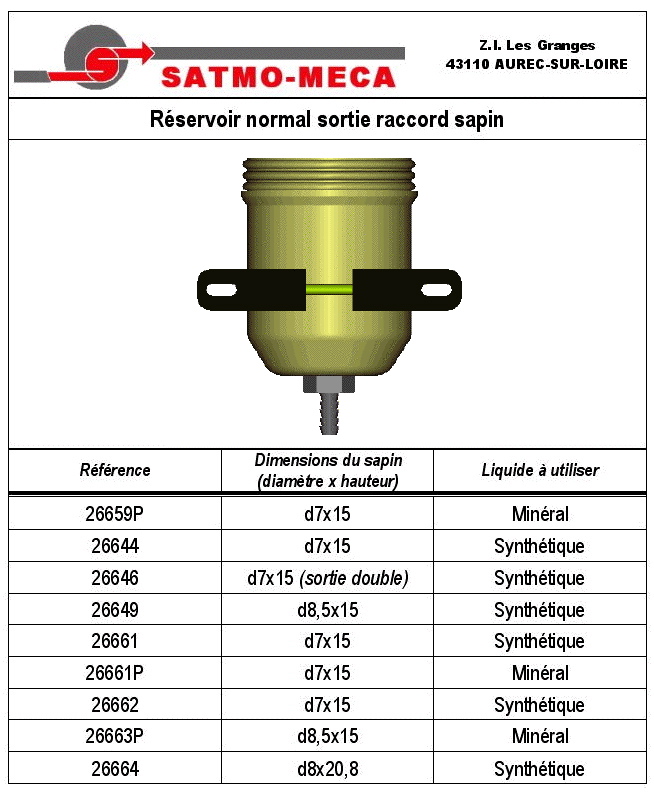 R&eacute;servoir normal sortie raccord sapin